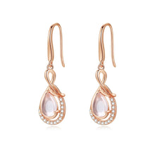 Load image into Gallery viewer, Hibiscus Stone Dangling Rose Gold Silver Earrings