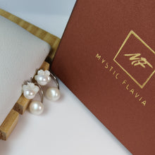 Load image into Gallery viewer, Barcelona White Natural Pearl Duo Silver Earrings