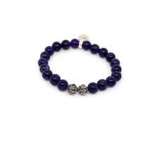 Load image into Gallery viewer, Amethyst Stone Silver Bead Bracelet (8 MM)