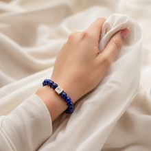 Load image into Gallery viewer, Lapis Lazuli Infinity Silver Bead Bracelet (8 MM)