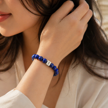 Load image into Gallery viewer, Lapis Lazuli Infinity Round Silver Bracelet (8 MM)