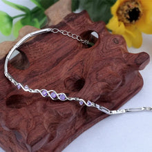 Load image into Gallery viewer, Purple White Zircon Heart Adjustable Silver Bracelet
