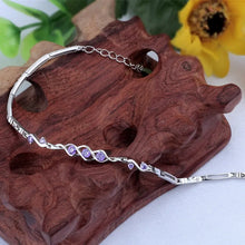 Load image into Gallery viewer, Purple White Zircon Heart Adjustable Silver Bracelet