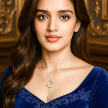 Load image into Gallery viewer, Moon & Star White Zircon Studded Silver Necklace