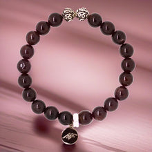 Load image into Gallery viewer, Natural Garnet Birthstone Silver Bead Bracelet 8MM featuring sterling silver accent beads on a soft elegant background by Mystic Flavia