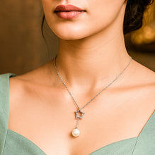 Load image into Gallery viewer, Star au Pearl Zircon Pendant Lariat Silver Necklace