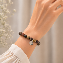 Load image into Gallery viewer, Picasso Jasper Stone Flat Silver Bead Bracelet (8 MM)
