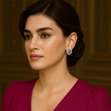 Load image into Gallery viewer, Pink Gemstone Zircon Oval Stud Silver Earrings