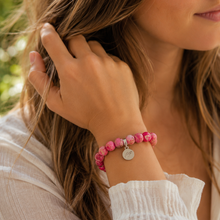 Load image into Gallery viewer, Pink Jasper Stone Flat Silver Bead Bracelet (8 MM)