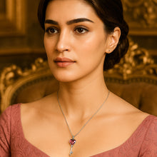 Load image into Gallery viewer, Pink Swarovski Crystal Key Pendant Silver Necklace