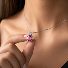 Load image into Gallery viewer, Pink Swarovski Crystal Circle Pendant Silver Necklace