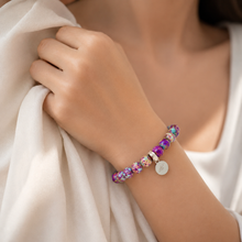 Load image into Gallery viewer, Purple Jasper Stone Flat Silver Bead Bracelet (8 MM)