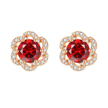 Load image into Gallery viewer, Crimson Blossom Stud Swarovski Crystal Silver Earrings