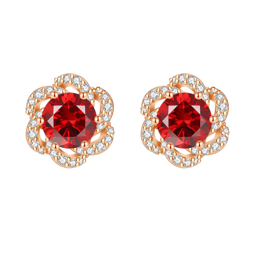 Crimson Blossom Stud Swarovski Crystal Silver Earrings