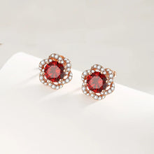 Load image into Gallery viewer, Crimson Blossom Stud Swarovski Crystal Silver Earrings