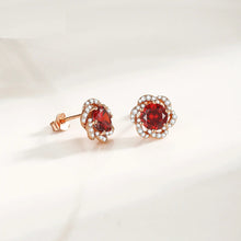 Load image into Gallery viewer, Crimson Blossom Stud Swarovski Crystal Silver Earrings
