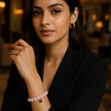 Load image into Gallery viewer, Rose Quartz Silver Flat Bead Bracelet (8 MM)