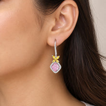 Load image into Gallery viewer, Pink Ruby Dangling Silver Earring Worn on Model Ear