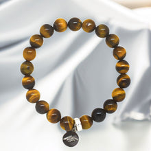 Load image into Gallery viewer, Tiger Eye Stone Flat Silver Bead Bracelet (8 MM)