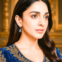 Load image into Gallery viewer, Sapphire Blue Dangling Hoop Silver Earrings