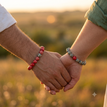 Load image into Gallery viewer, Sesame Jasper & Red Jasper Couple Bracelet 8MM worn by a couple holding hands