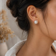 Load image into Gallery viewer, Stary white natural pearl silver earrings worn on a woman's ear