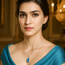 Load image into Gallery viewer, Blue Swarovski Water Drop Pendant Silver Necklace