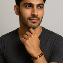 Load image into Gallery viewer, Tiger Eye Stone Infinity Silver Bead Bracelet (8 MM)