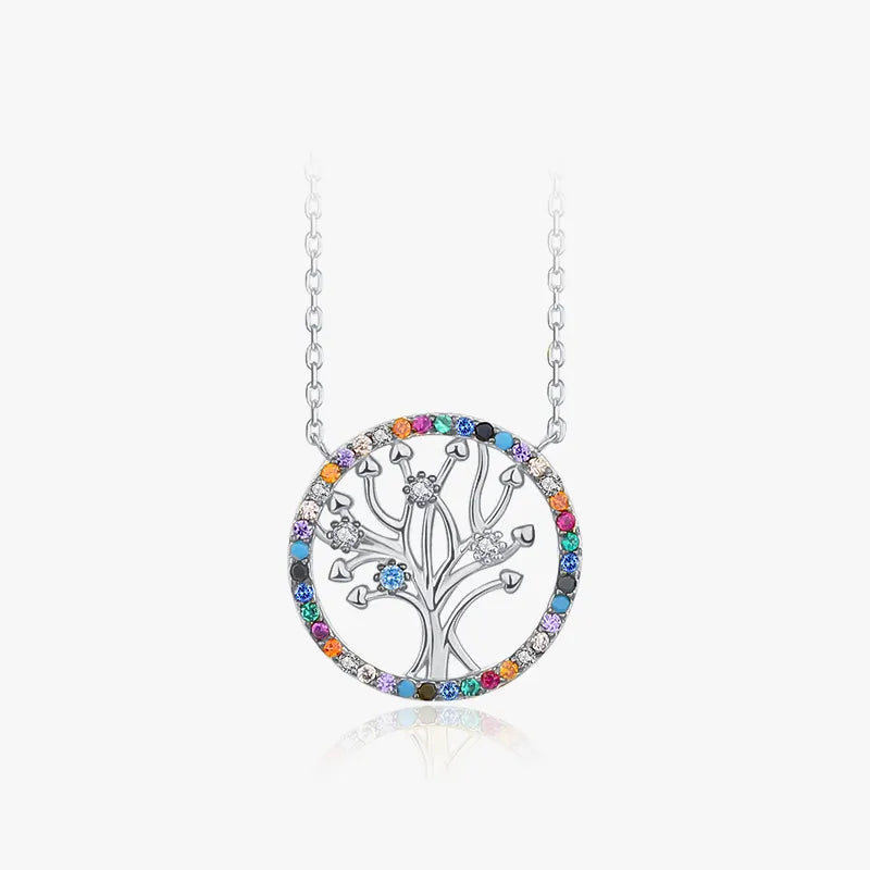 Tree of Life Colorful Zircon Silver Necklace