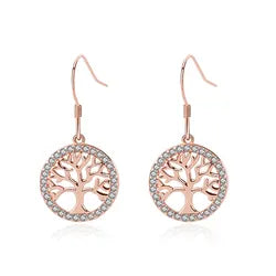 Rose Gold Tree of Life Dinging Silver Earrings - Main Image