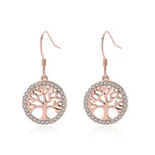 Load image into Gallery viewer, Rose Gold Tree of Life Dinging Silver Earrings
