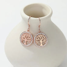 Load image into Gallery viewer, Rose Gold Tree of Life Dinging Silver Earrings
