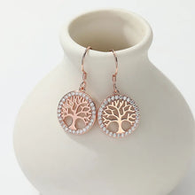 Load image into Gallery viewer, Rose Gold Tree of Life Dinging Silver Earrings