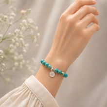 Load image into Gallery viewer, Turquoise Jasper Stone Flat Silver Bead Bracelet (8 MM)