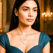 Load image into Gallery viewer, White Zircon Arc Layered Pendant Silver Necklace