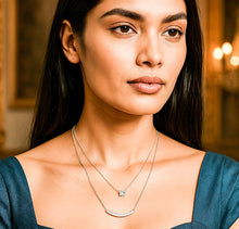 Load image into Gallery viewer, White Zircon Arc Layered Pendant Silver Necklace