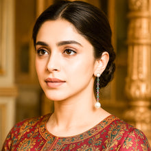 Load image into Gallery viewer, Colorful Dangling Zircon Natural Pearl Silver Earrings