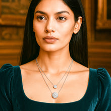 Load image into Gallery viewer, White Zircon Crystal Ball Duo Silver Necklace