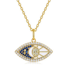 Load image into Gallery viewer, 18 K Gold Evil Eye White Blue Zircon Silver Necklace