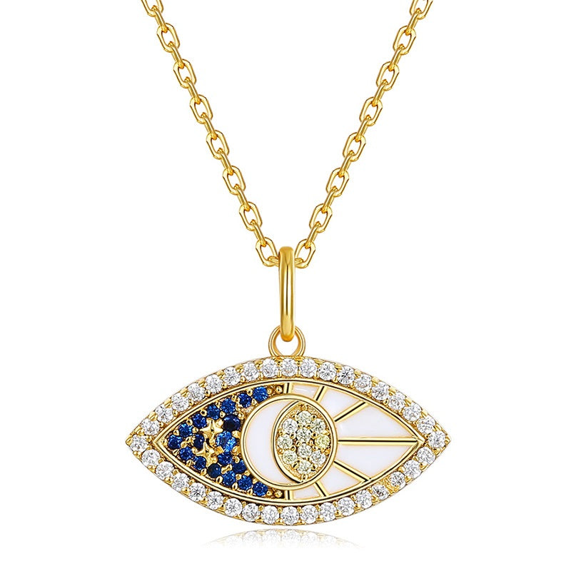 18 K Gold Evil Eye White Blue Zircon Silver Necklace