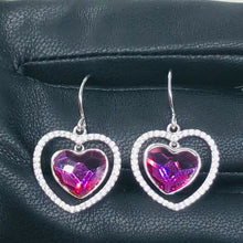 Load and play video in Gallery viewer, Purple Heart Swarovski Crystal Silver Earrings
