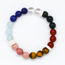 Load image into Gallery viewer, 7 Chakra bracelet with round multicolour beads including lapis, tiger eye, and carnelian, MysticFlavia