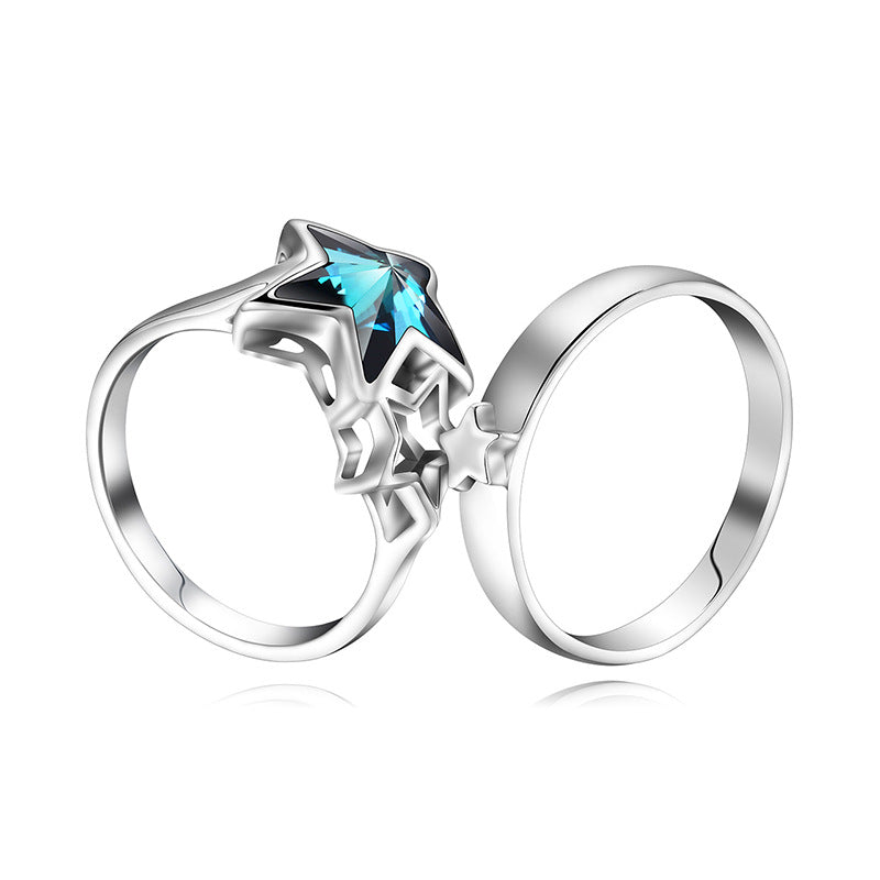 Star Couple Swarovski Crystal Adjustable Silver Ring