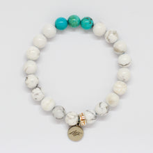 Load image into Gallery viewer, American Turquoise Flat Silver Bead Bracelet (8 MM)