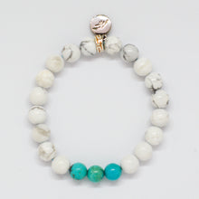 Load image into Gallery viewer, American Turquoise Flat Silver Bead Bracelet (8 MM)