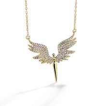 Load image into Gallery viewer, 18 K Gold Angel Wings Paved Zircon Silver Necklace
