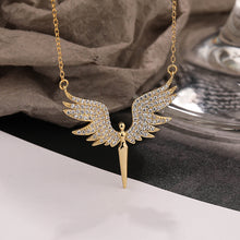 Load image into Gallery viewer, 18 K Gold Angel Wings Paved Zircon Silver Necklace