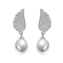 Load image into Gallery viewer, Angel Wings Natural Pearl Zircon Silver Earrings
