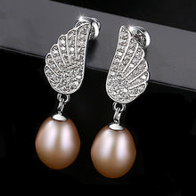 Load image into Gallery viewer, Angel Wings Natural Pearl Zircon Silver Earrings
