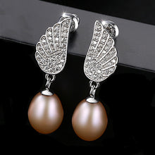Load image into Gallery viewer, Angel Wings Natural Pearl Zircon Silver Earrings